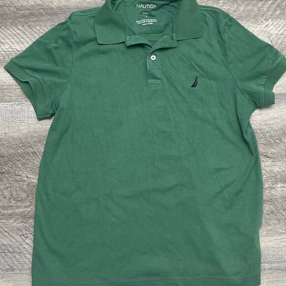Nautica Mens Slim Fit Solid Cotton Mesh Deck Short Sleeve Polo Shirt Green - Picture 2 of 3